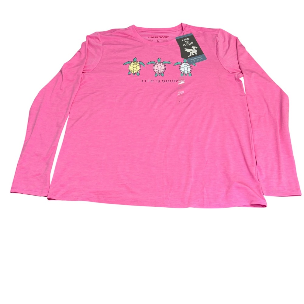 Life Is Good Sun Crusher Long Sleeve Tee Women Large Pink Turtle UPF 50+ Active